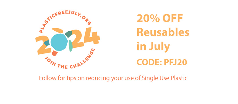 Image: Plastic Free July 2024 logo Reusable Planet is offering 20% off reusables in July