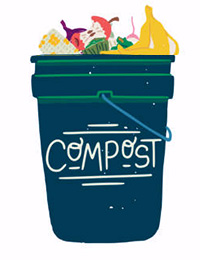 image: cartoon compost bucket with food poking out the top