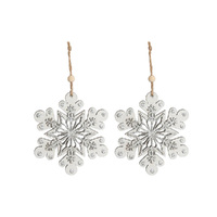 Wooden Snowflake Ornament White & Silver - 2-Pack