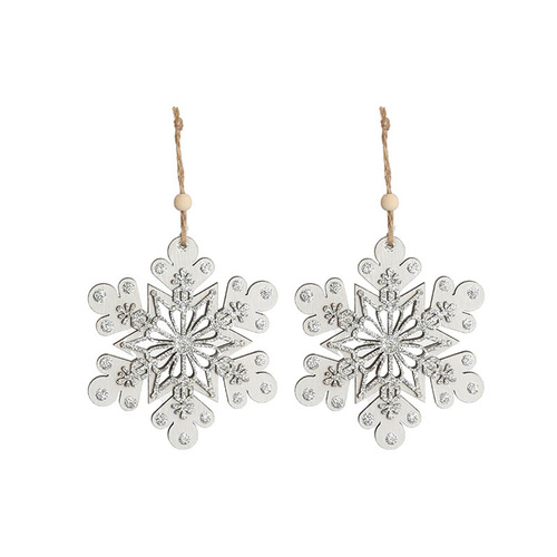 Wooden Snowflake Ornament White & Silver - 2-Pack